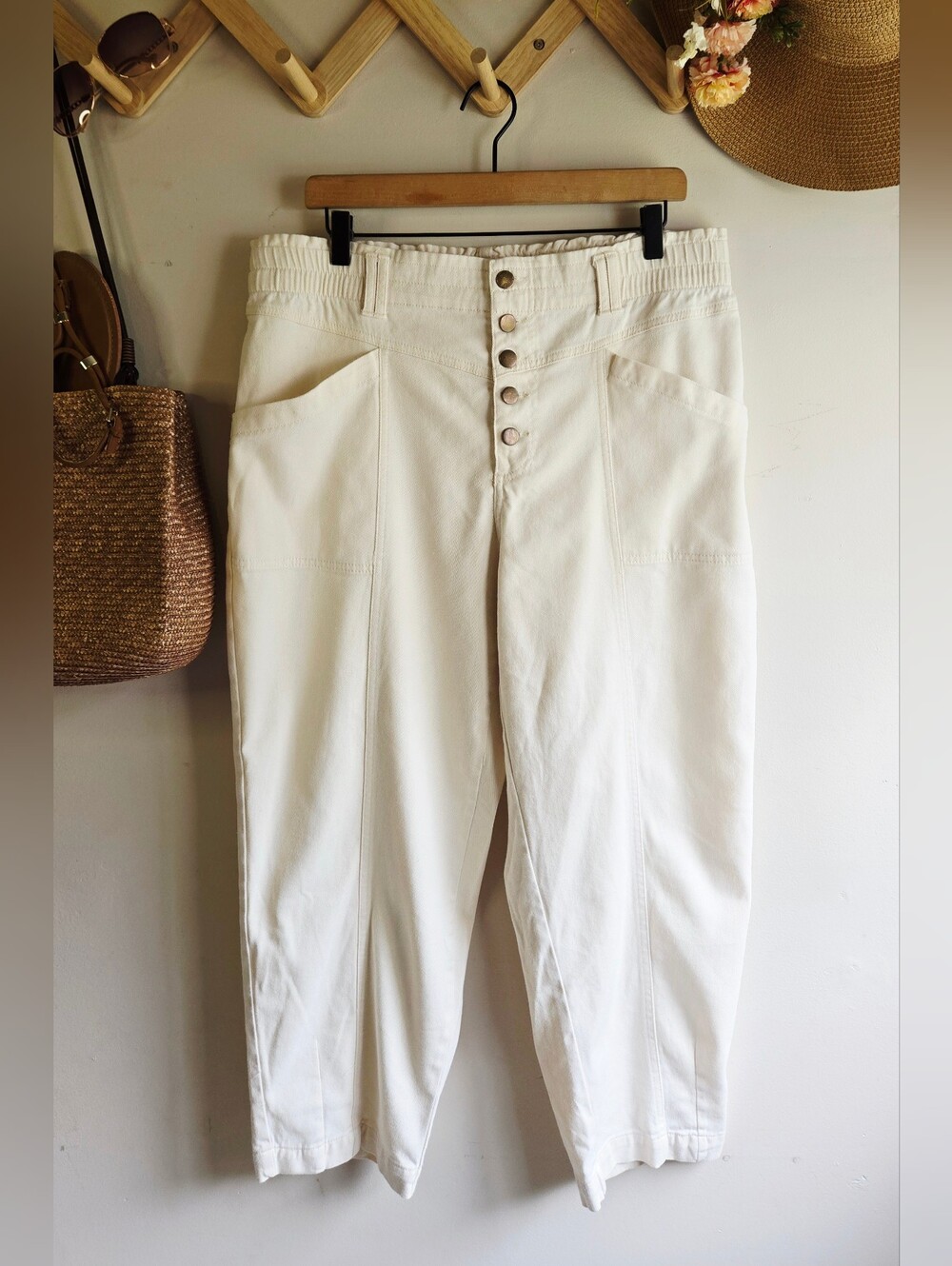 Knox Rose Cream High-Rise Button-Front Jeans